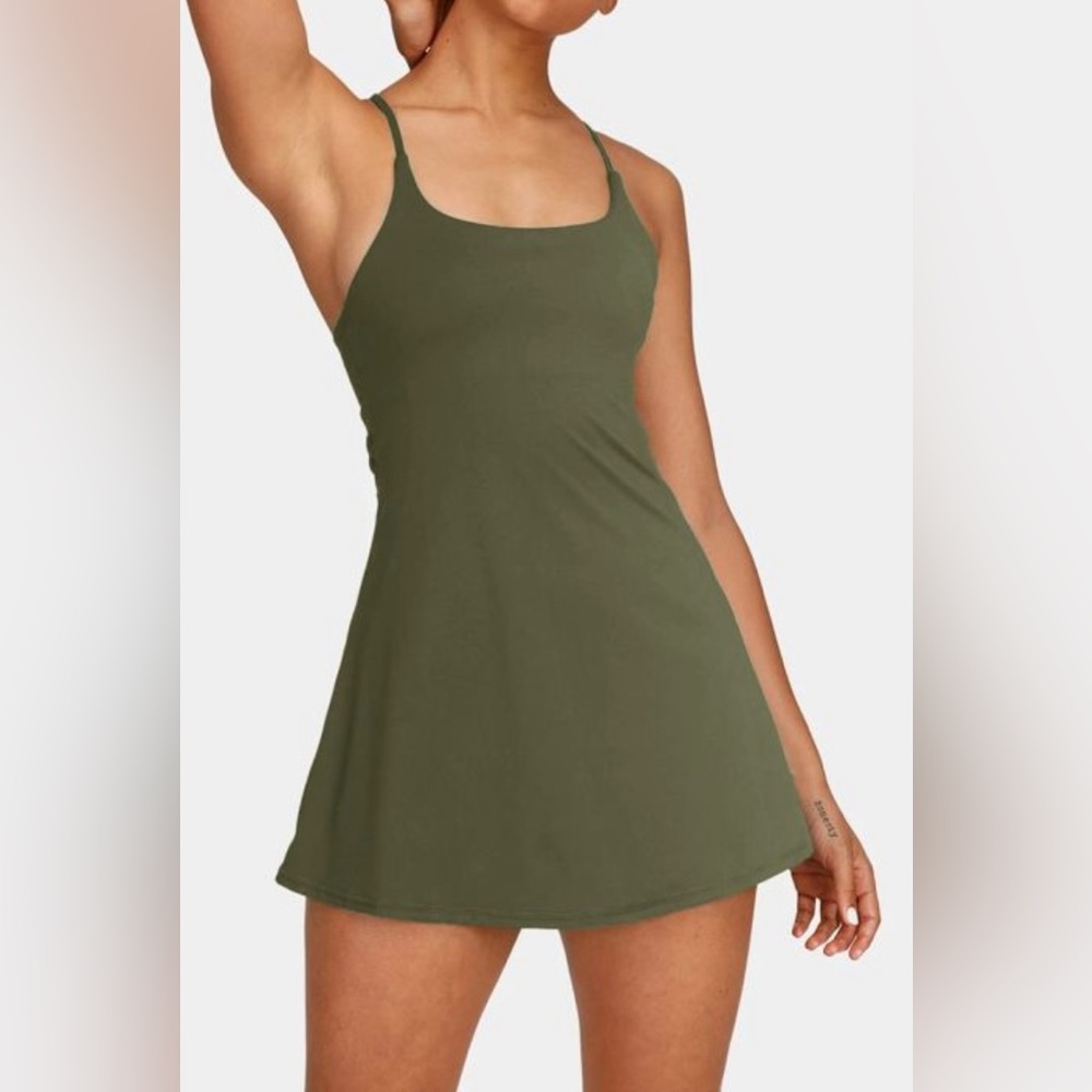 Halara's Everyday Cloudful Backless 2-in-1 Flare Grass Green Workout Dress